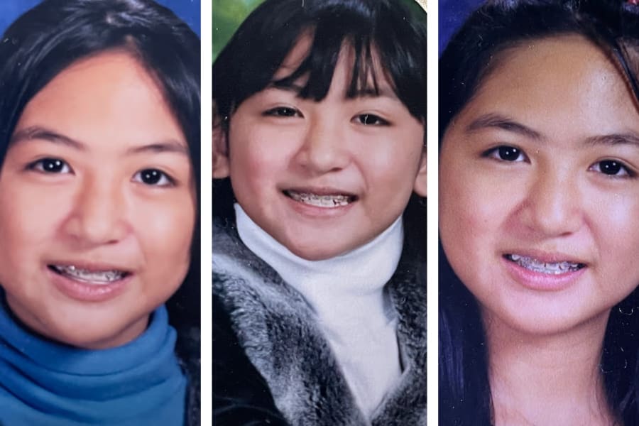3 Images of a young girl with braces smiling.