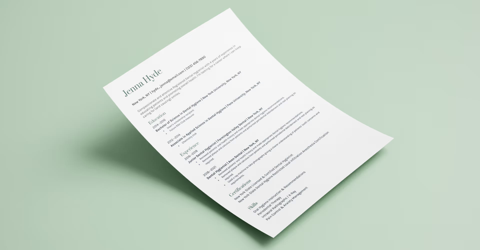 Illustration of resume, showing layout suggested.